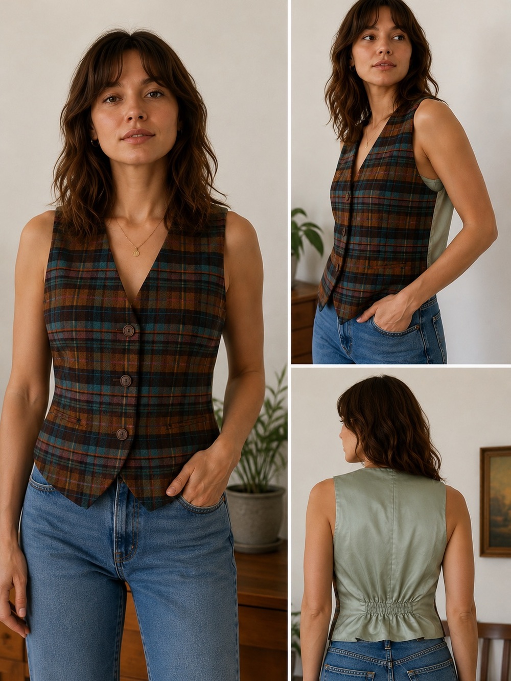 Vintage Wool Waistcoat Vest - Plaid